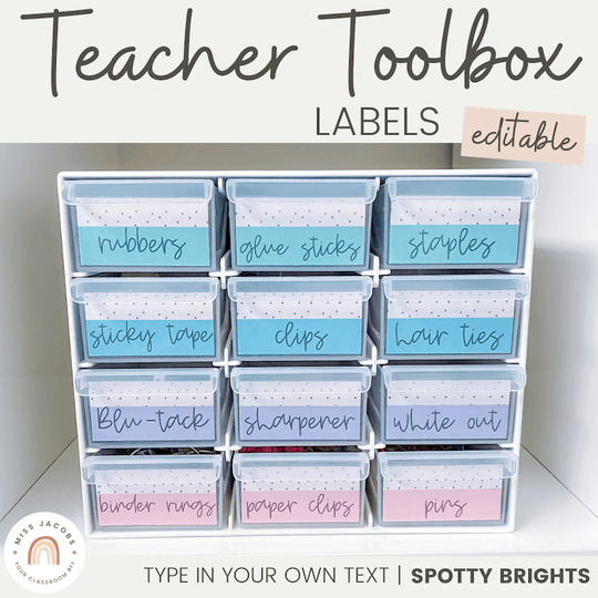 Teacher Toolbox Labels - Spotty Bright Decor
